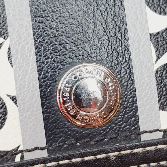 COACH CHELSEA TRIFOLD WALLET Black White Monogram Leather WOMEN Leather Wallet - Picture 4 of 8